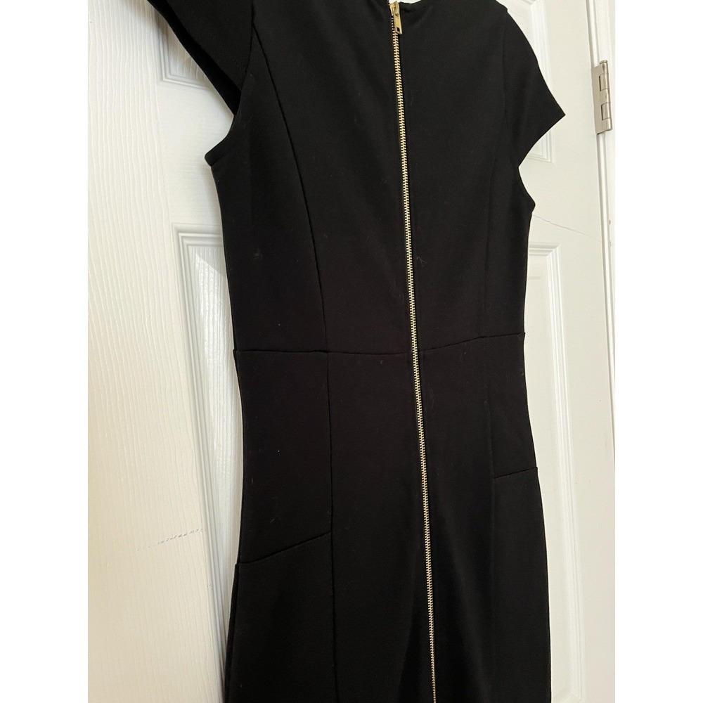 Women's Black Midi Body Con Capped Sleeved Zippered Dress Size Med Classy Sexy - Picture 6 of 10